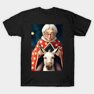 White-Haired Lady on Donkey Greeting Card T-Shirt